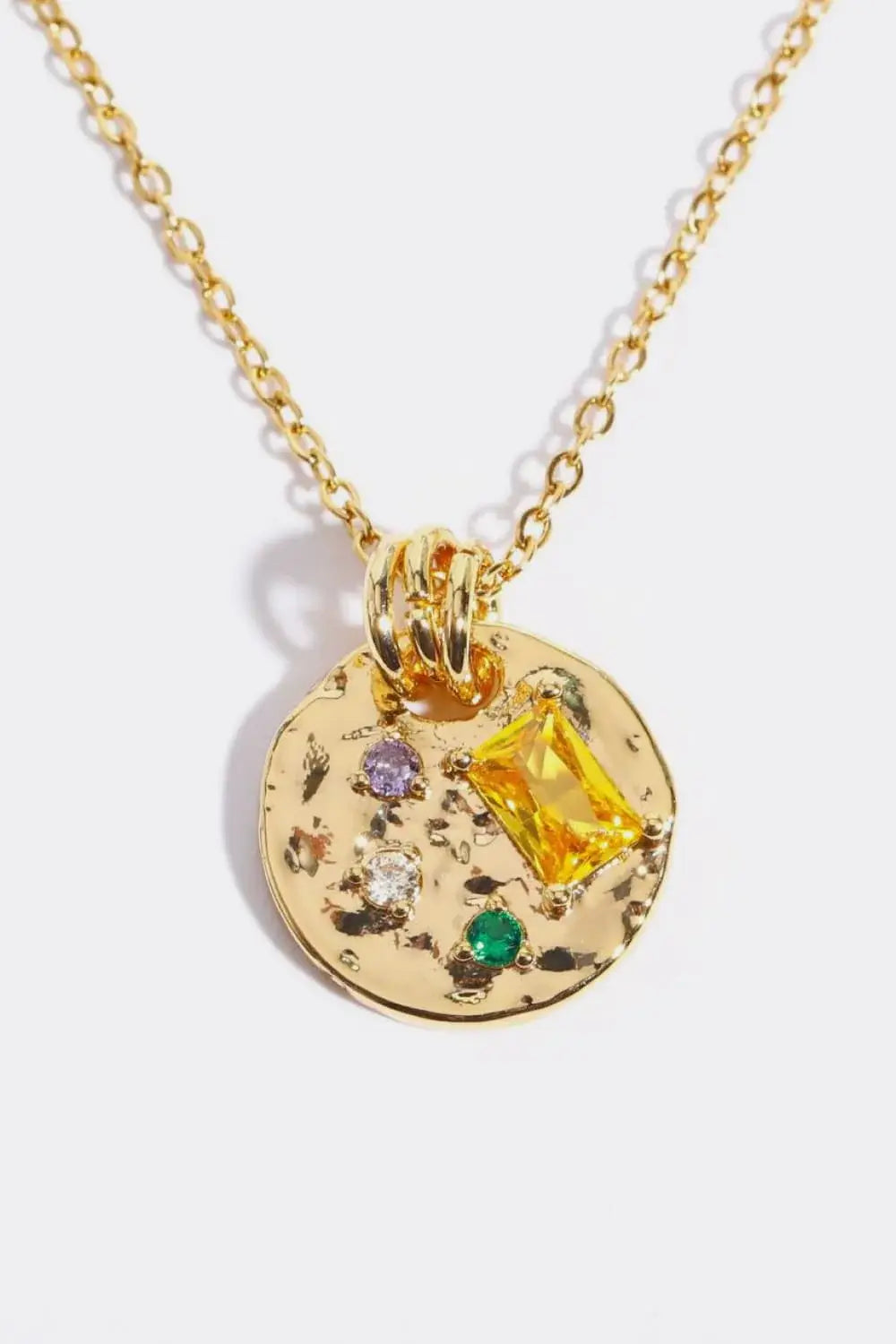 Inlaid Multicolored Zircon Round Pendant Copper Necklace - Trendsi - Flyclothing LLC