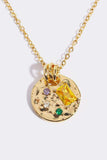 Inlaid Multicolored Zircon Round Pendant Copper Necklace - Trendsi - Flyclothing LLC