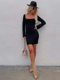 Tie Back Square Neck Long Sleeve Sweater Dress - Trendsi - Flyclothing LLC