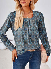Full Size Square Neck Long Sleeve Blouse - Trendsi