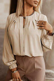 Button Up Round Neck Long Sleeve Shirt - Trendsi - Flyclothing LLC