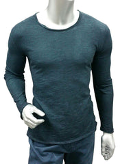 Frayed Navy Long Sleeve Crew Shirt - Giorgio Cosani