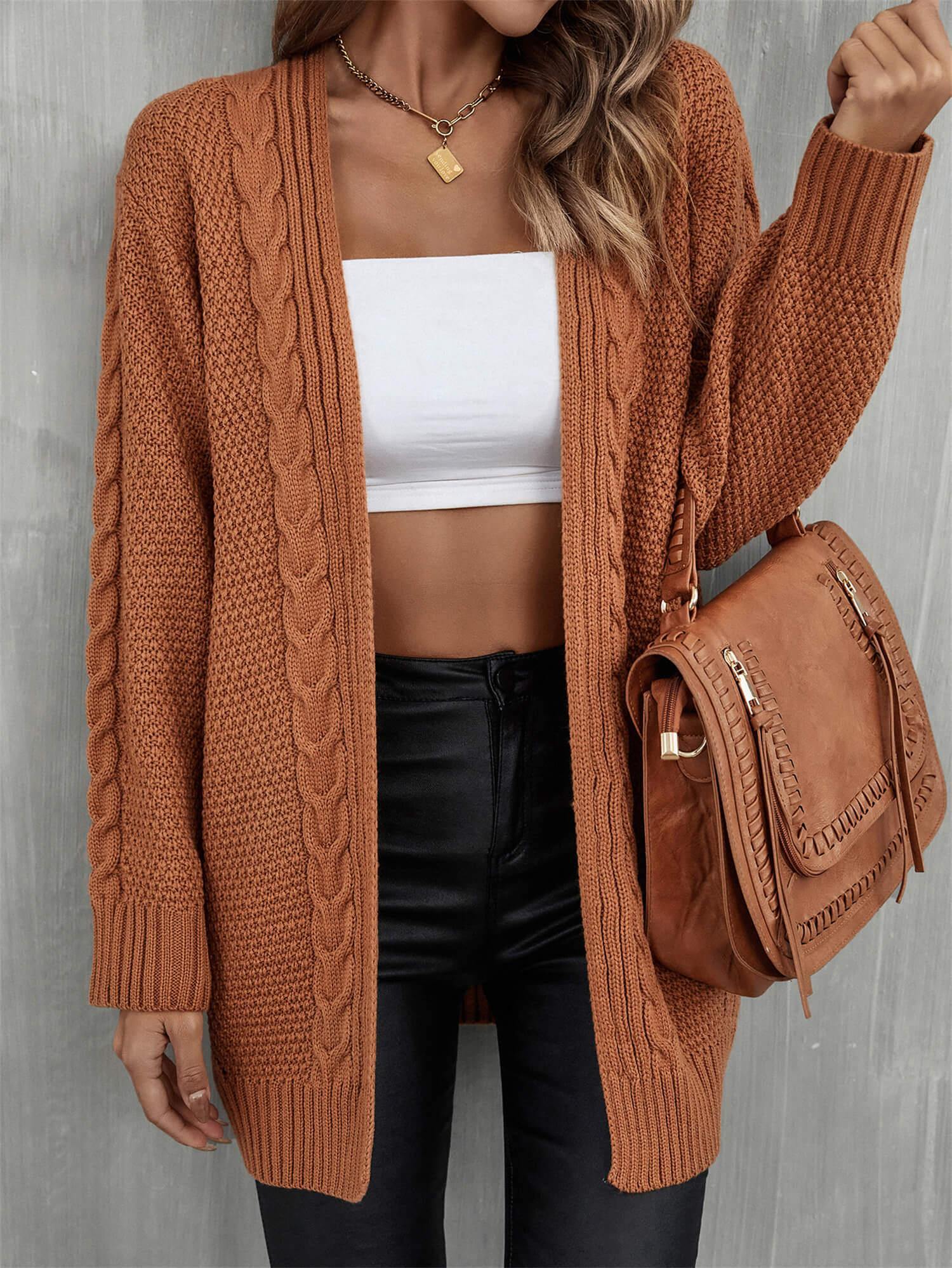 Warm Fall Mixed Knit Open Front Longline Cardigan - Flyclothing LLC