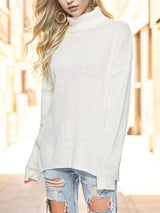 Turtleneck Drop Shoulder Long Sleeve Sweater - Trendsi - Flyclothing LLC