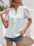 Swiss Dot Buttoned Puff Sleeve Blouse - Trendsi