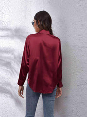 Collared Neck Buttoned Long Sleeve Shirt - Trendsi