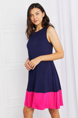 Yelete Full Size Two-Tone Sleeveless Mini Dress with Pockets - Flyclothing LLC