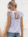 Round Neck Tied Open Back Flutter Sleeve Top - Trendsi - Flyclothing LLC