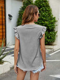 Plaid Ruffled Round Neck Cap Sleeve T-Shirt - Trendsi - Flyclothing LLC