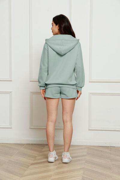 Zip Up Drawstring Hoodie and Shorts Set - Trendsi - Flyclothing LLC