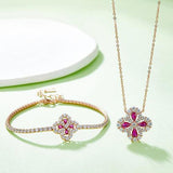 Lab-Grown Ruby 925 Sterling Silver Flower Shape Necklace - Trendsi