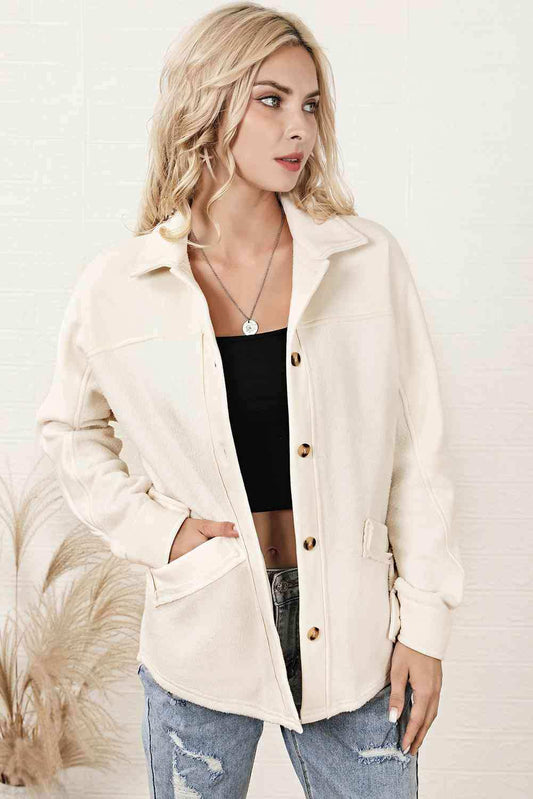 Collared Neck Button Down Jacket - Trendsi - Flyclothing LLC