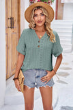 Buttoned Notched Neck Eyelet Top - Trendsi - Flyclothing LLC