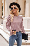Round Neck Puff Sleeve Blouse - Trendsi - Flyclothing LLC