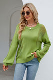 Openwork Round Neck Dropped Shoulder Knit Top - Trendsi