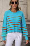 Striped Dropped Shoulder Round Neck Pullover Sweater - Trendsi - Flyclothing LLC