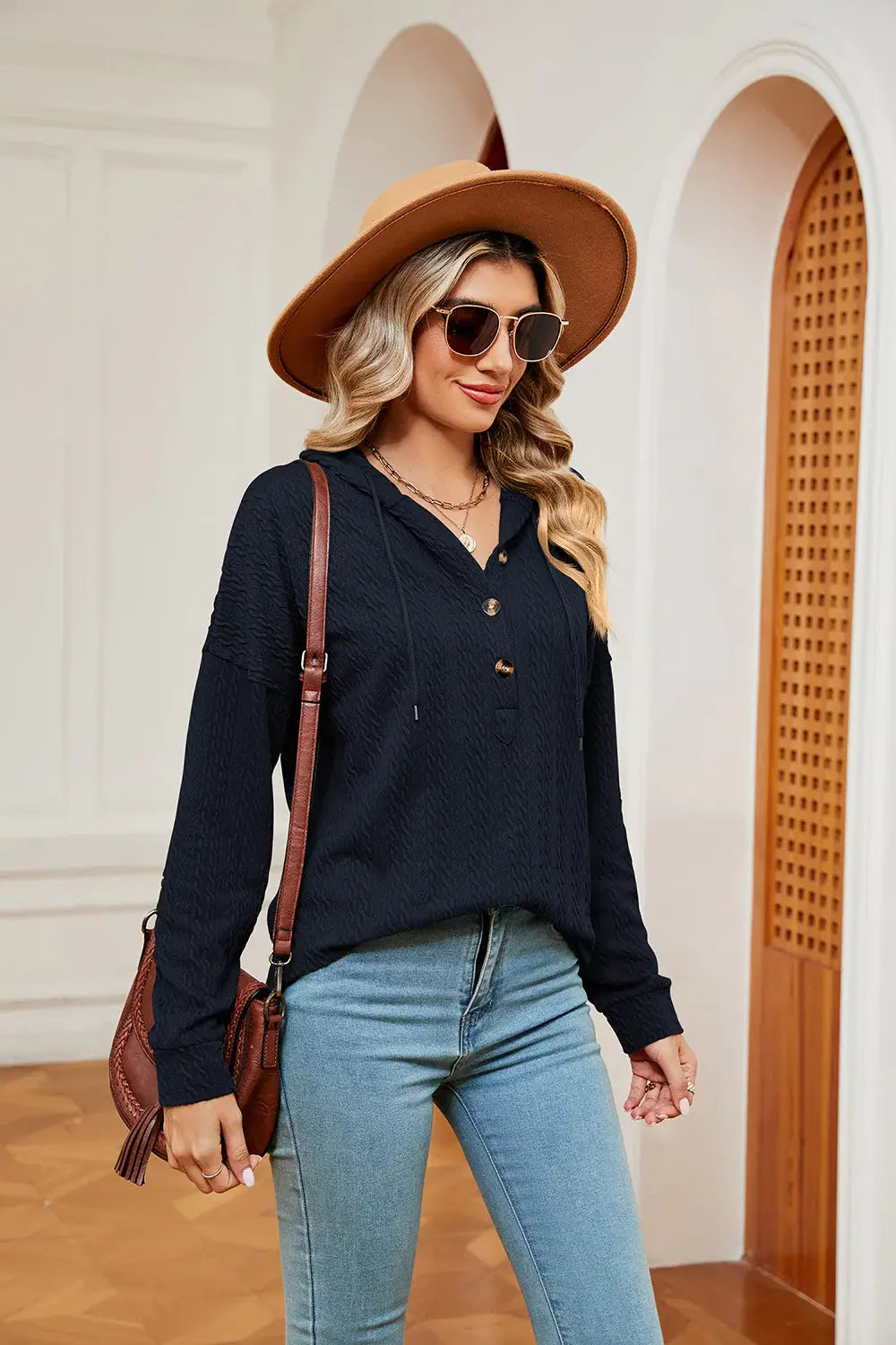 Half-Button Dropped Shoulder Hoodie - Trendsi - Flyclothing LLC