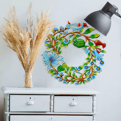 Blue Bird Door Wreath Haitian Metal Drum Wall Art - Haitian Artisans