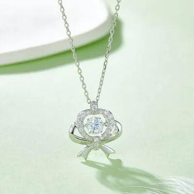 Moissanite 925 Sterling Silver Bow & Heart Necklace - Trendsi
