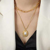 Inlaid Pearl Double-Layered Titanium Steel Necklace - Trendsi - Flyclothing LLC
