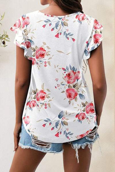 Printed Round Neck Short Sleeve T-Shirt - Trendsi - Flyclothing LLC
