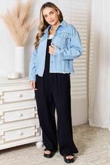 Double Take Dropped Shoulder Raw Hem Denim Jacket - Trendsi - Flyclothing LLC