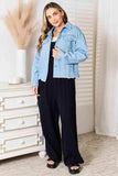 Double Take Dropped Shoulder Raw Hem Denim Jacket - Trendsi - Flyclothing LLC