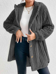 Button Down Hooded Coat - Trendsi