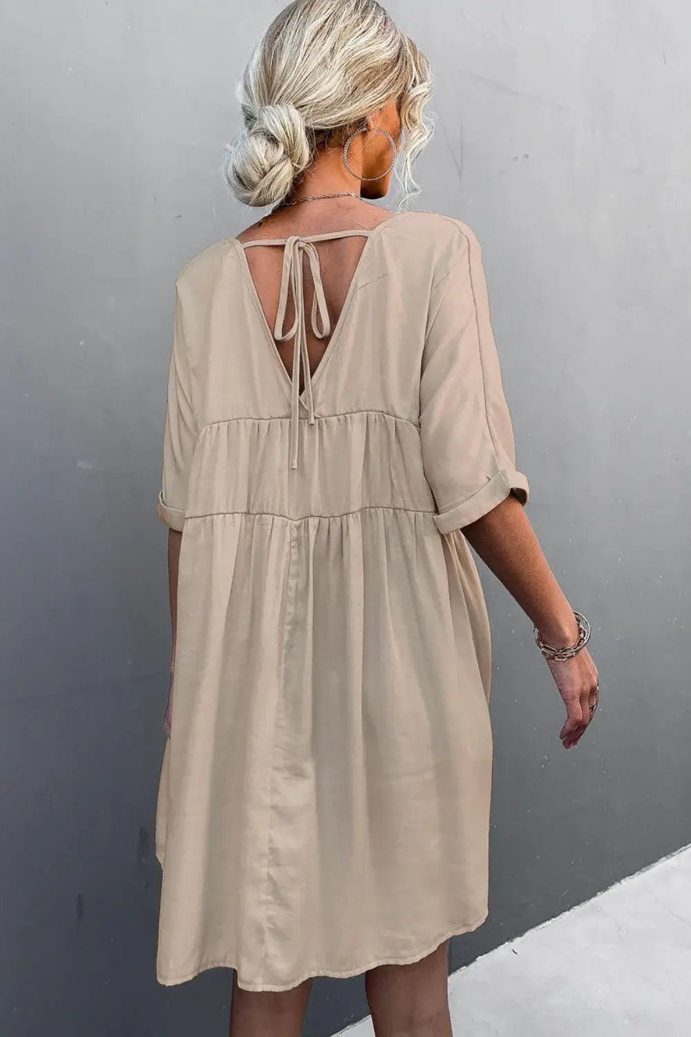 Tie Back Pocket Mini Dress - Trendsi - Flyclothing LLC