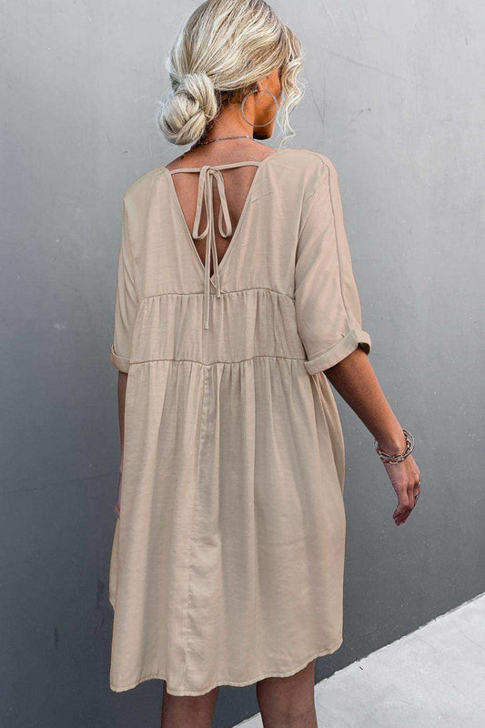 Tie Back Pocket Mini Dress - Trendsi - Flyclothing LLC