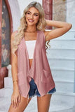 Eyelet Open Front Sleeveless Cardigan - Trendsi - Flyclothing LLC