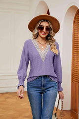 Contrast Flounce Sleeve Blouse - Trendsi