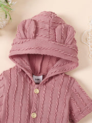 Baby Textured Button Front Hooded Jumpsuit with Ears - Flyclothing LLC