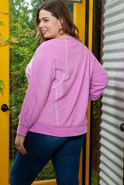 Plus Size Contrast Stitching Long Sleeve T-Shirt - Trendsi - Flyclothing LLC