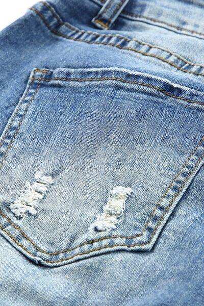 Leopard Distressed Pocketed Straight Jeans - Trendsi - Flyclothing LLC