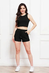 Round Neck Tank and Drawstring Shorts Set - Trendsi - Flyclothing LLC