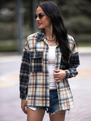 Plaid Dropped Shoulder Shacket - Trendsi