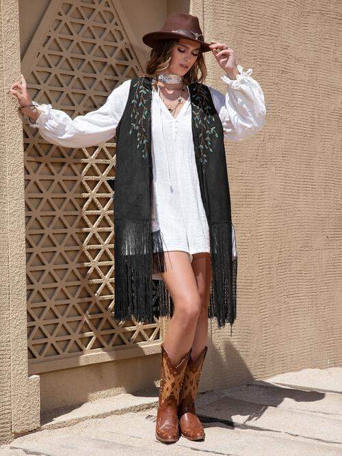 Fringe Hem Open Front Vest - Trendsi - Flyclothing LLC