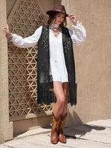 Fringe Hem Open Front Vest - Trendsi - Flyclothing LLC