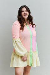Davi & Dani Flying Colors Full Size Colorblock Long Sleeve Shirt Dress - Trendsi