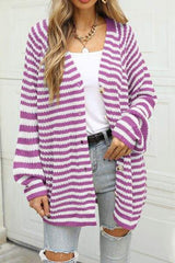 Striped Button Up Long Sleeve Cardigan - Trendsi - Flyclothing LLC
