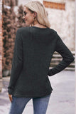 Ribbed Round Neck Buttoned Long Sleeve Tee - Trendsi - Flyclothing LLC