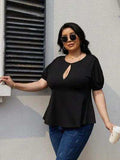 Plus Size Cutout Short Sleeve Blouse - Trendsi - Flyclothing LLC