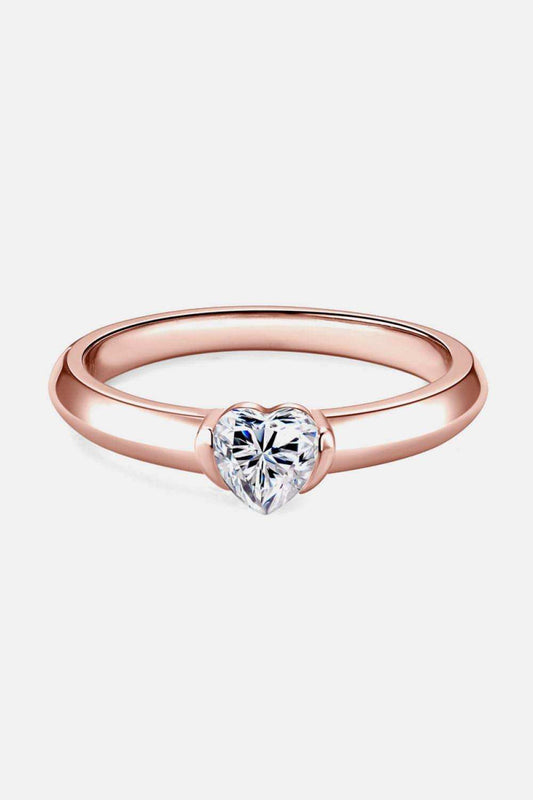 Moissanite 925 Sterling Silver Heart Solitaire Ring - Trendsi - Flyclothing LLC