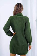 Buttoned Turtleneck Long Sleeve Sweater Dress - Trendsi - Flyclothing LLC