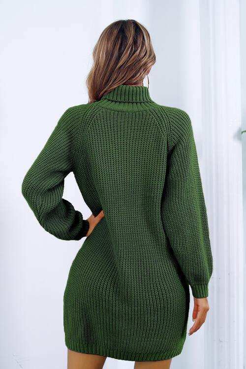 Buttoned Turtleneck Long Sleeve Sweater Dress - Trendsi - Flyclothing LLC
