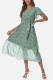 Surplice Neck Flutter Sleeve Tied Dress - Trendsi - Flyclothing LLC