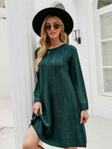 Cable-Knit Long Sleeve Sweater Dress - Trendsi - Flyclothing LLC
