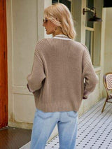 Contrast Button Up Dropped Shoulder Cardigan - Trendsi - Flyclothing LLC