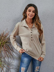 Half Button Dropped Shoulder Blouse - Trendsi